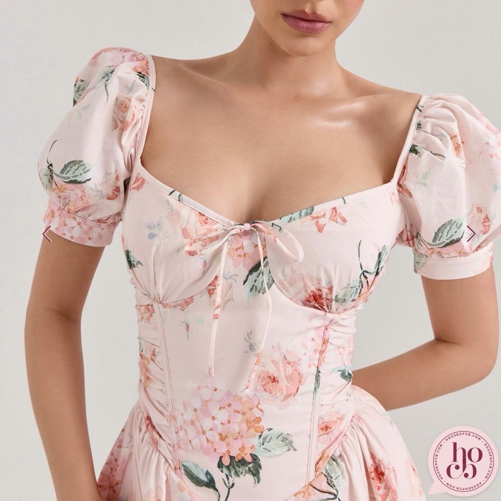House of CB Lulabell Floral Cotton Puff Sleeve Midi Dress - Size M